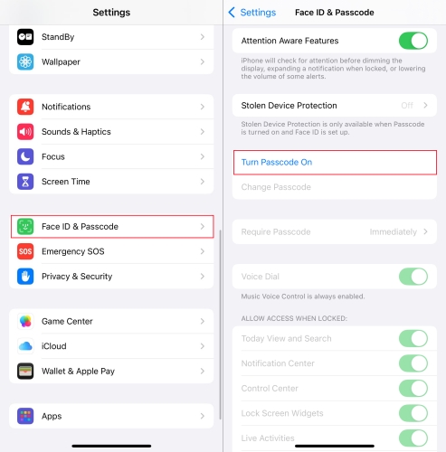 set passcode on iphone