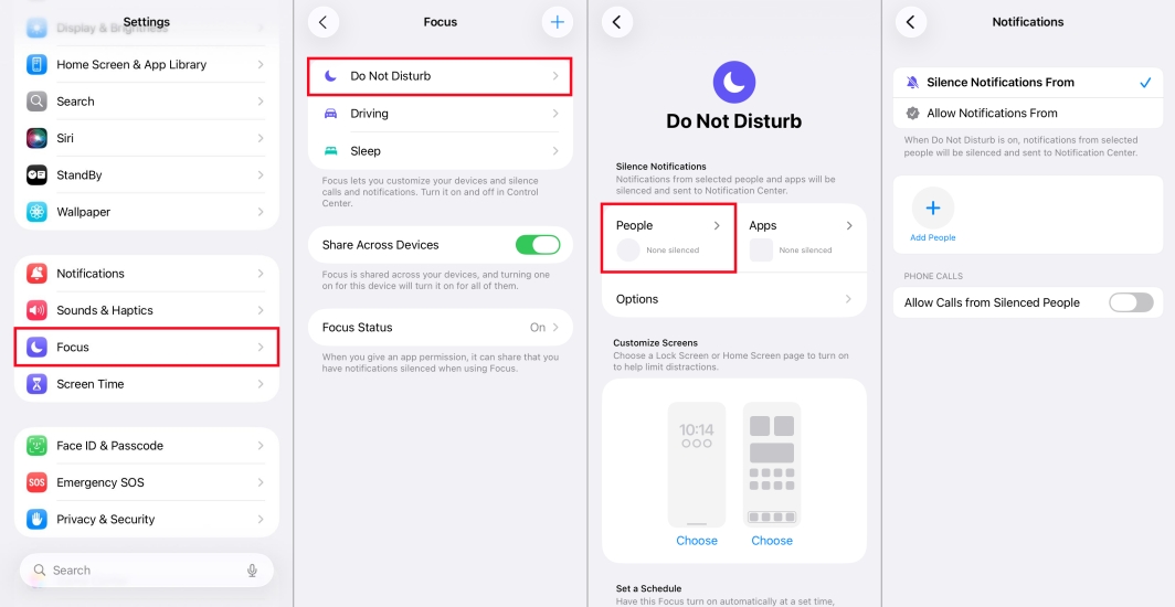 set epople in do not disturn on iphone