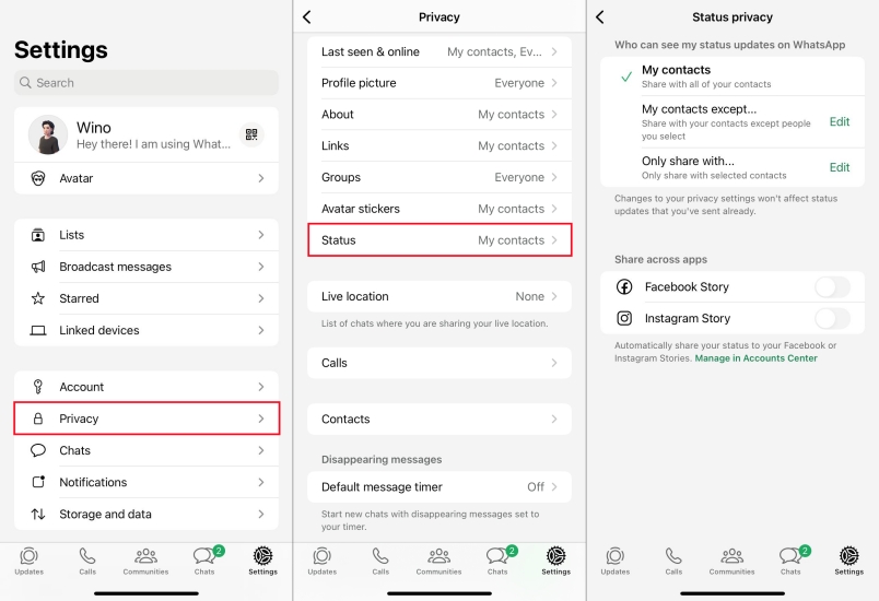 set status privacy on whatsapp