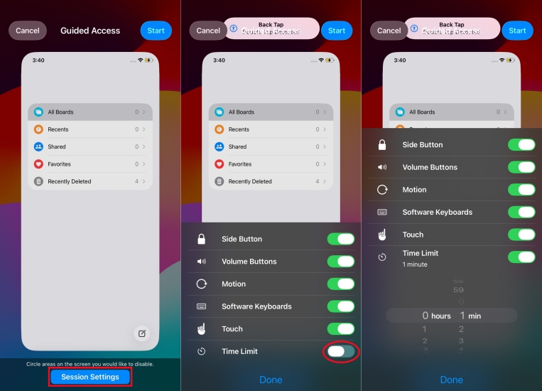 set time limit for guided access on iphone