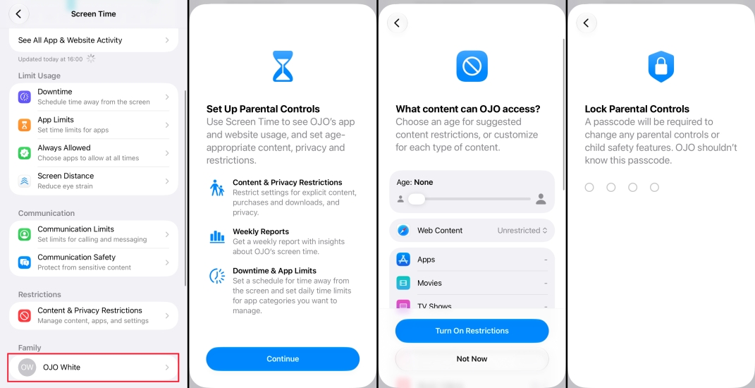 set parental control on childe's iphone