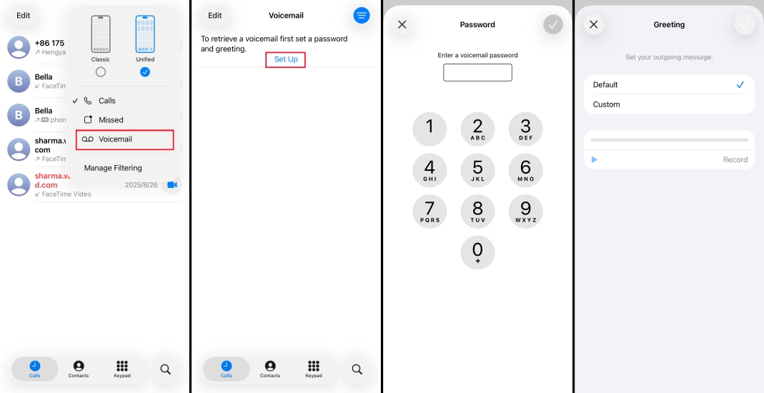 set up voicemail with unified layout