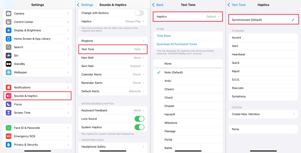 set vibration for text tone on iphone