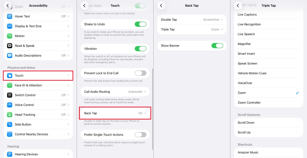 set zoom in back tap on iphone