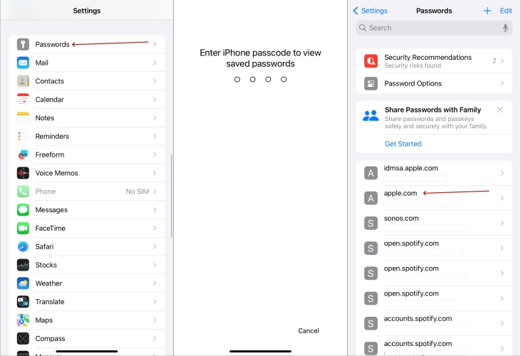 settings saved password