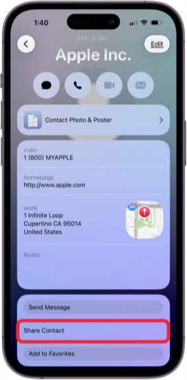share contact on iphone
