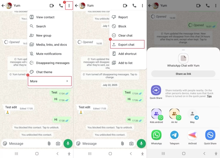 share exported whatsapp chat to whatsapp contact on android