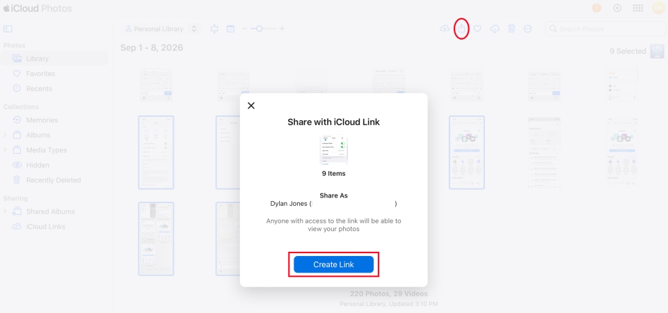 share photos with icloud link