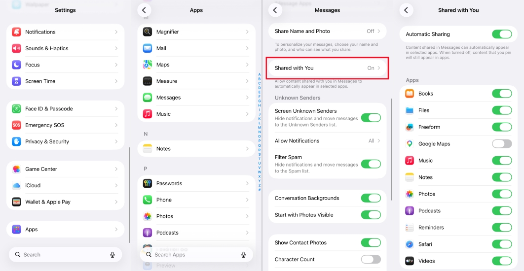turn off shared with you in message on iphone
