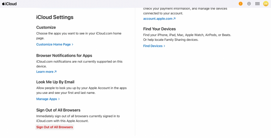 sign out of all browsers icloud