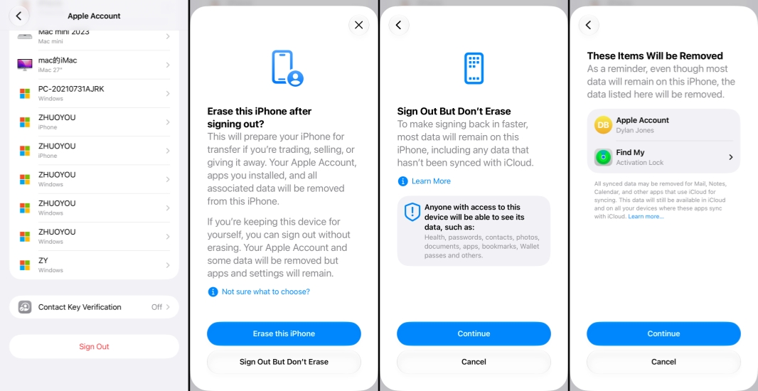 sign out of apple id but dont erase