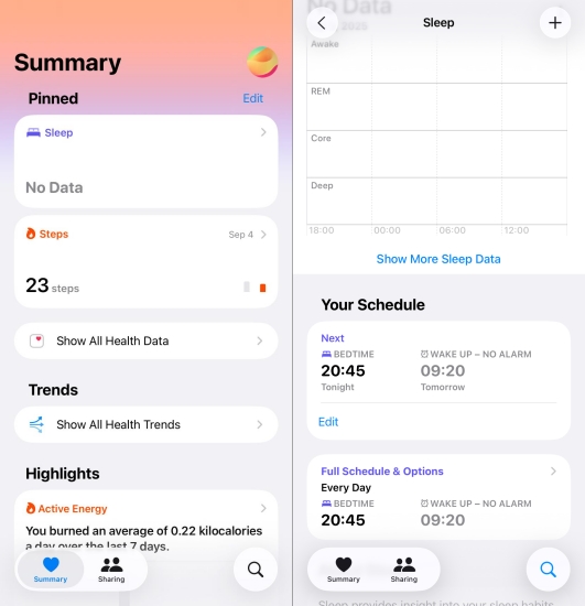 set sleep in health on iphone