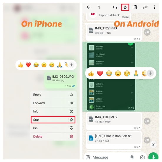 star a whatsapp message on iphone and android