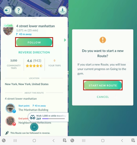 start another route pokemon go