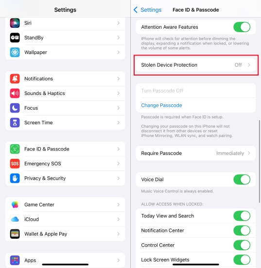 stolen device protection on iphone