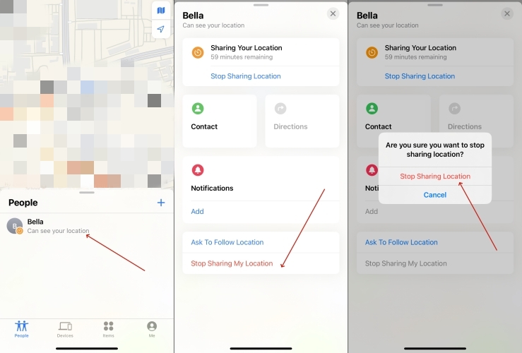 stop sharing location in find my app