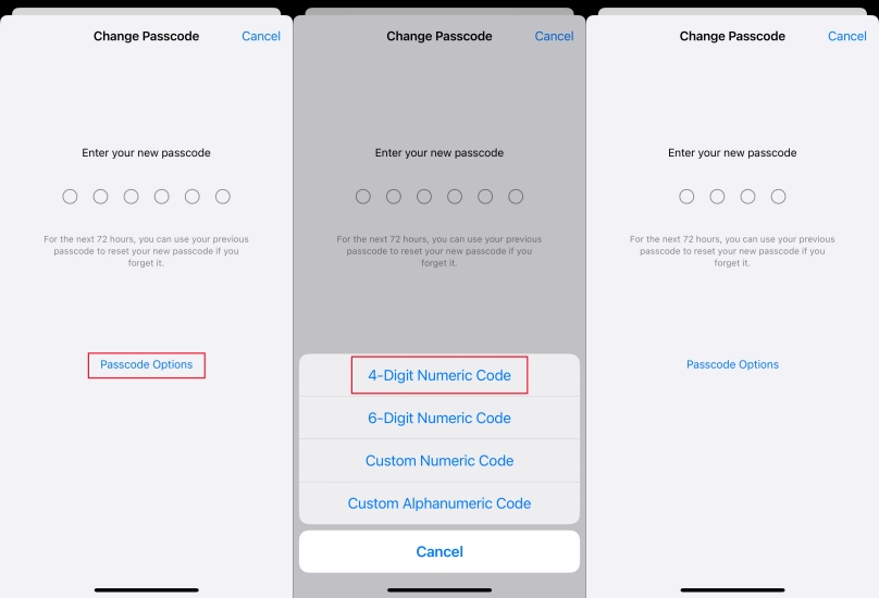 switch to 4 digit code on iphone