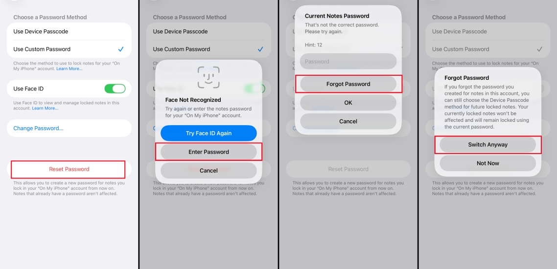 switch to use device passcode as notes password