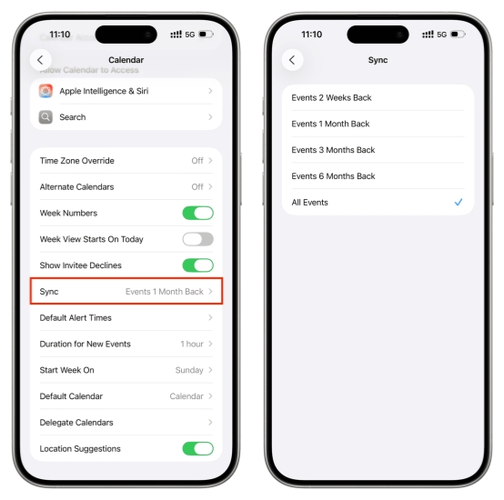 sync all calendar events on iphone