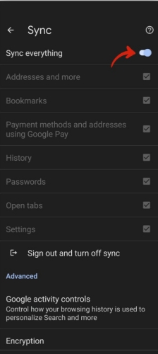 sync everything on android chrome