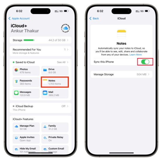 resync icloud notes on iphone