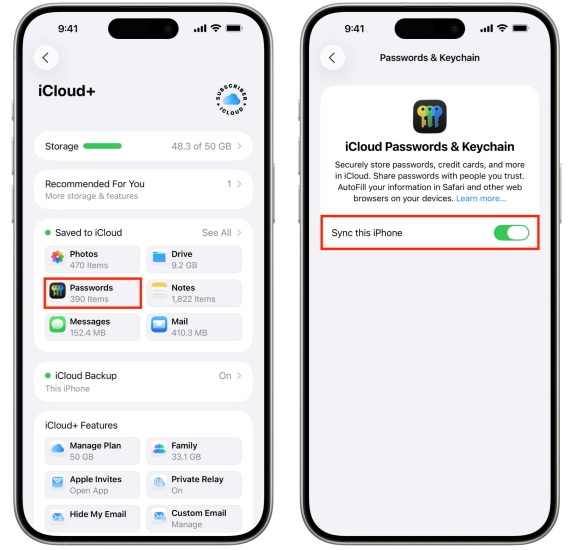 sync icloud passwords and keychain on iphone