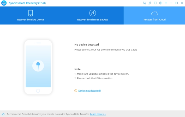 syncios iphone data recovery main interface