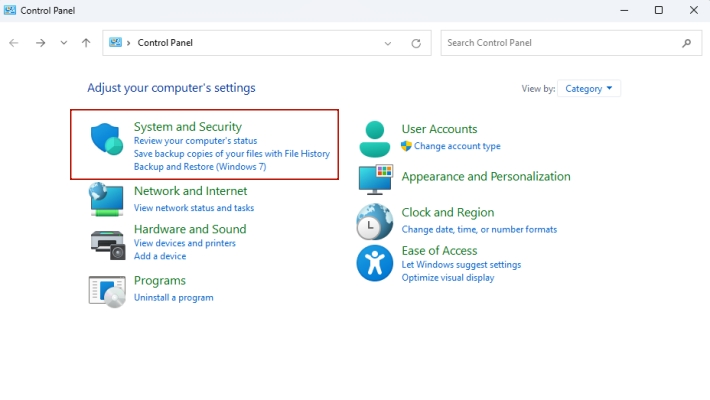system and security windows