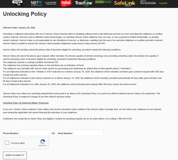 tcl carrier unlock policy