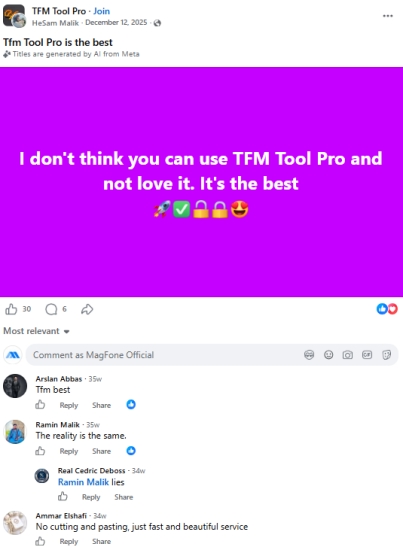 tfm tool positive comment