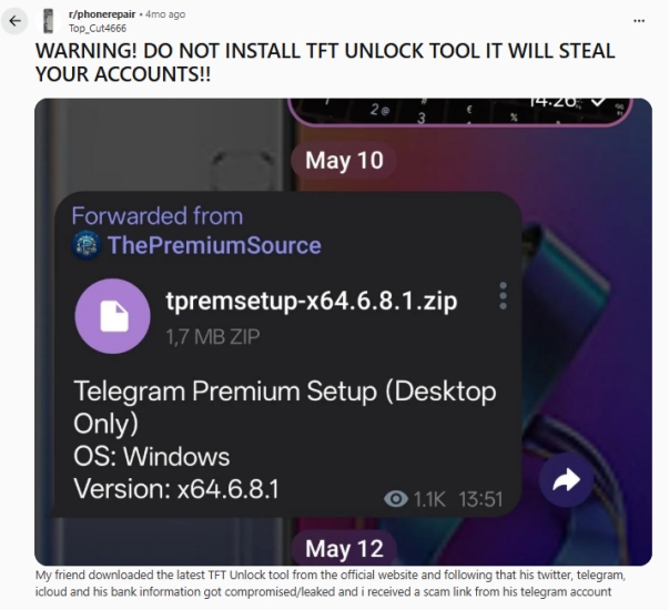 tft unlock tool downlaod warning