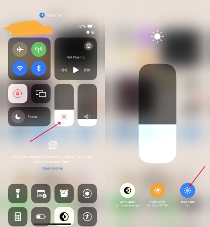 disable true tone in control center