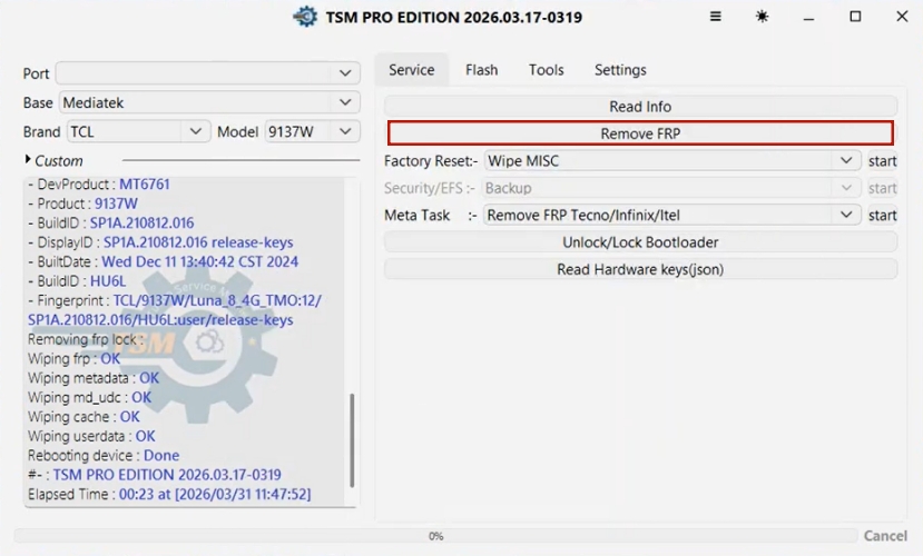 tsm pro remove frp