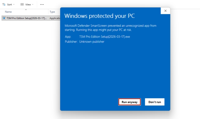 tsm tool download run anyway