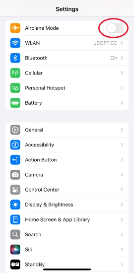 turn off airplane mode in settings