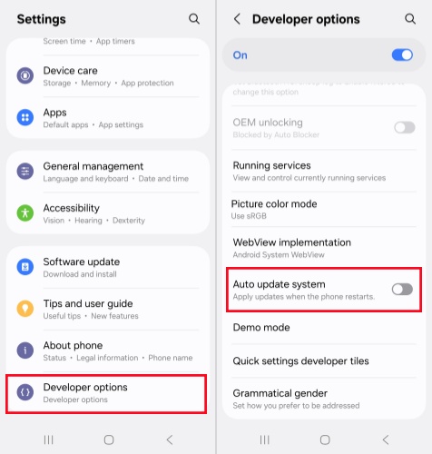 turn off auto update system