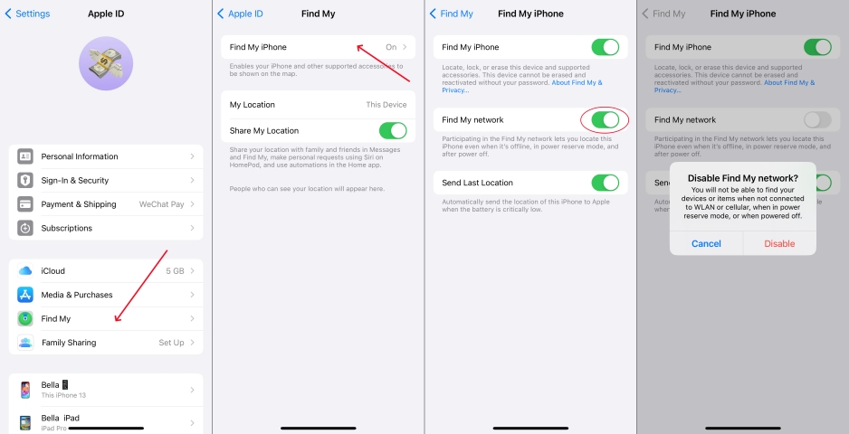 turn off find my network
