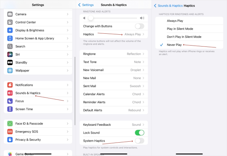 turn off haptics on iphone