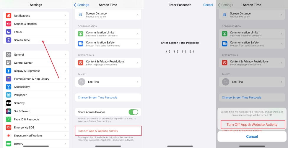 turn off screen time on iphone