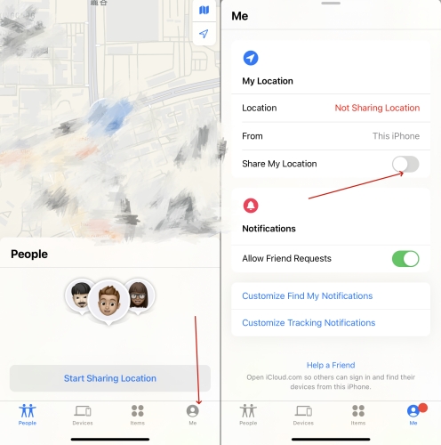 turn on location in find my app