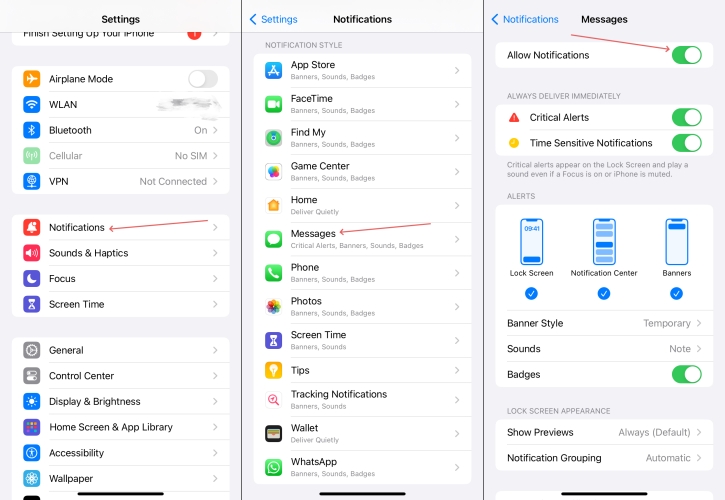 turn off notification on iphone