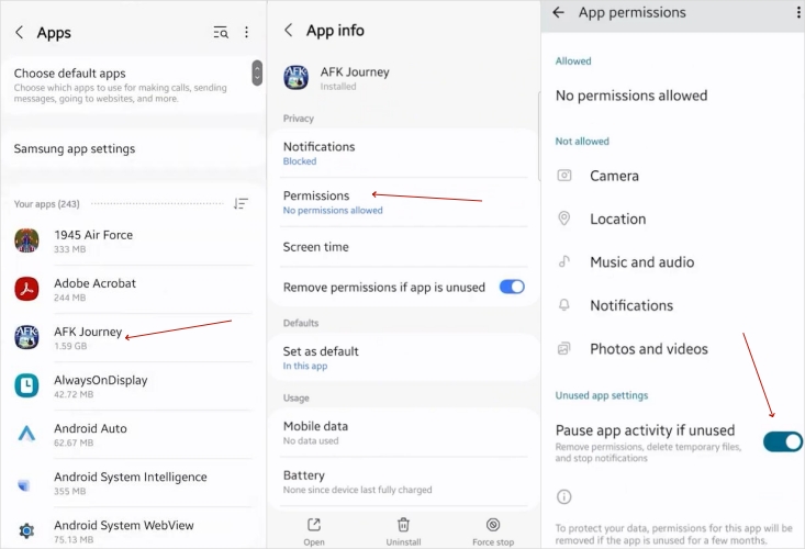 turn off pause app activity