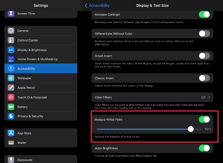 turn off reduce white point on ipad