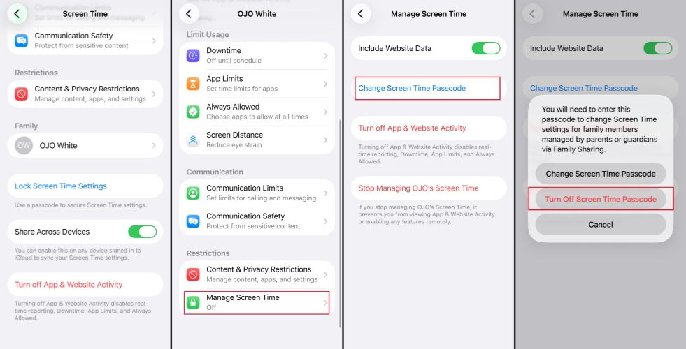turn off screen time passcode on child ipad