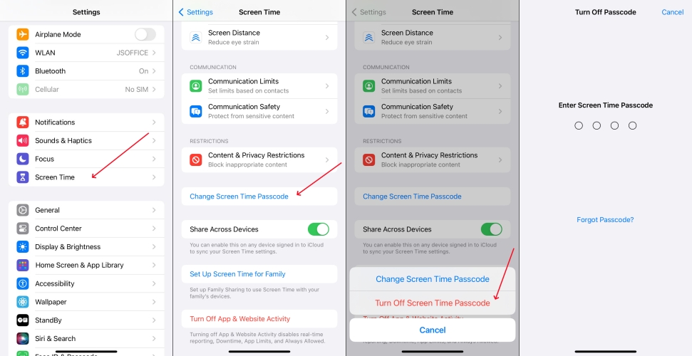 turn off screen time passcode in settings