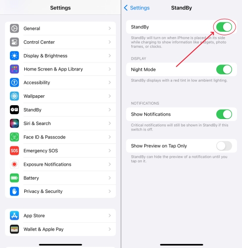 turn off standby on iphone