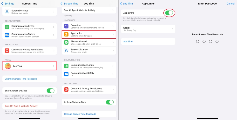 turn off time limit on iphone for child