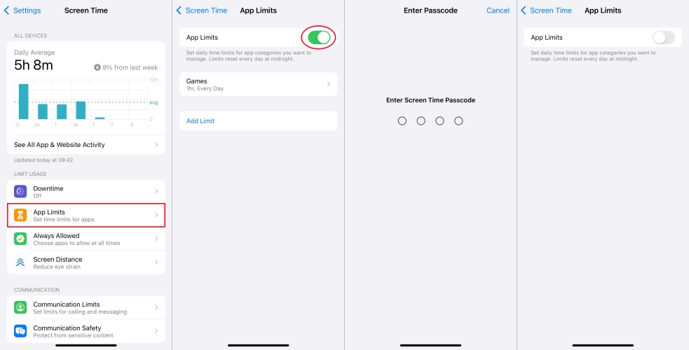 turn off time limit on iphone