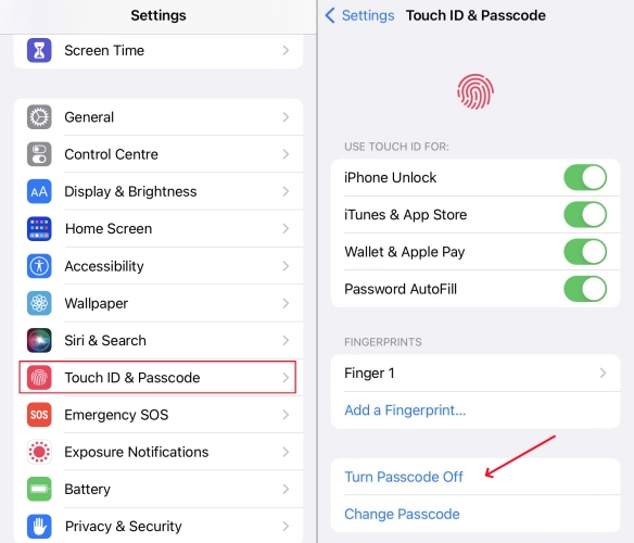 turn off passcode on iphone with home button