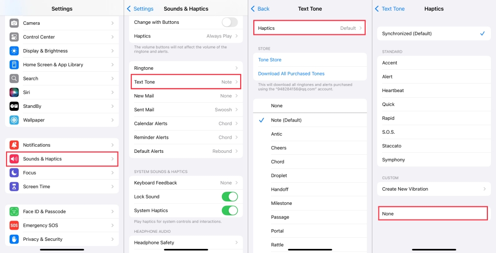 turn off vibration for text tone on iphone